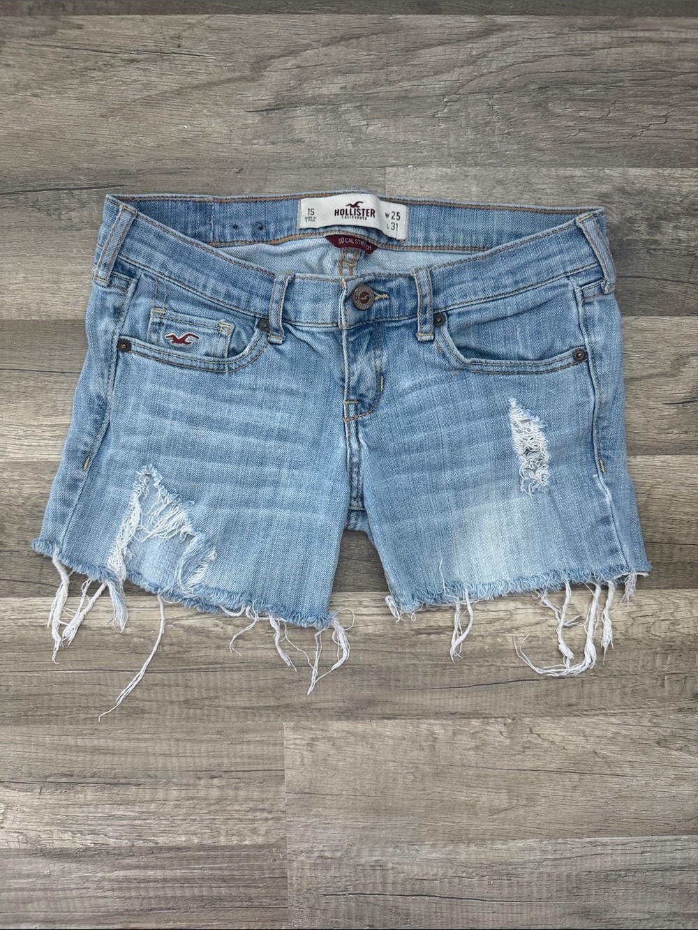 Hollister Low-Rise Light Blue Distressed Denim Cutoff Mini Shorts
